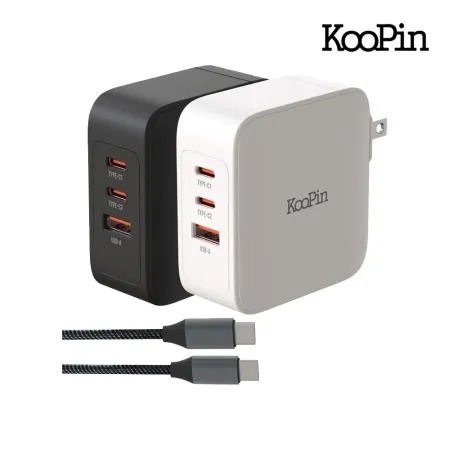 KooPin 100W 氮化鎵 PD+QC 三孔充電器組合包 快充頭 含線◉80D030
